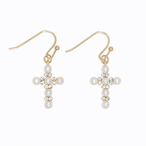 Earrings-Pearl and Crystal Crosses