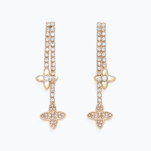 Earrings-Gold Clover+Crystal Drops