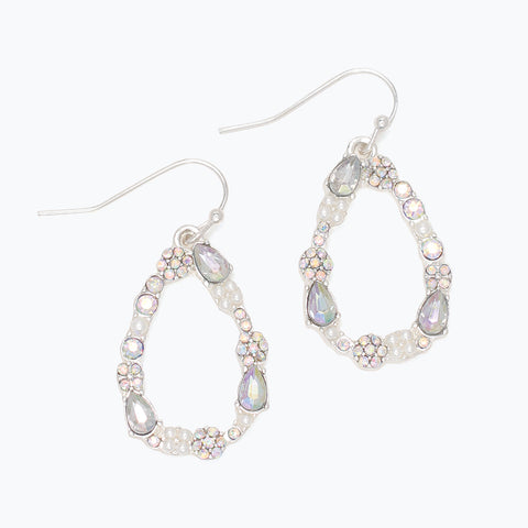 Earrings-AB Crystal + Pearl Teardro