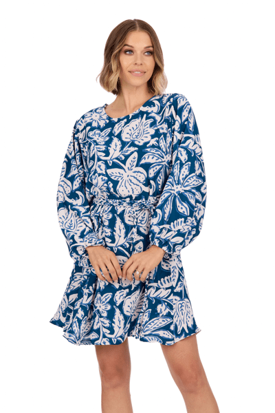 Dutton Flounce Dress Navy by Mud Pie