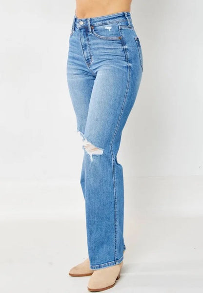 Judy Blue Tummy Control Knee Destroy Straight Jean