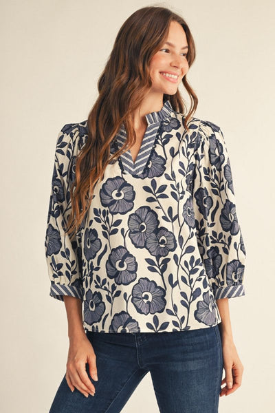 Navy Blooms Top