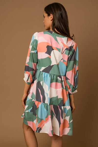Abstract Camo 3/4 Sleeve Dress