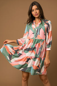 Abstract Camo 3/4 Sleeve Dress
