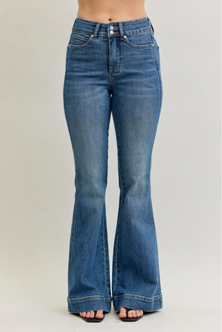 Judy Blue PETITE HW Tummy Control Double Button Flare Jean