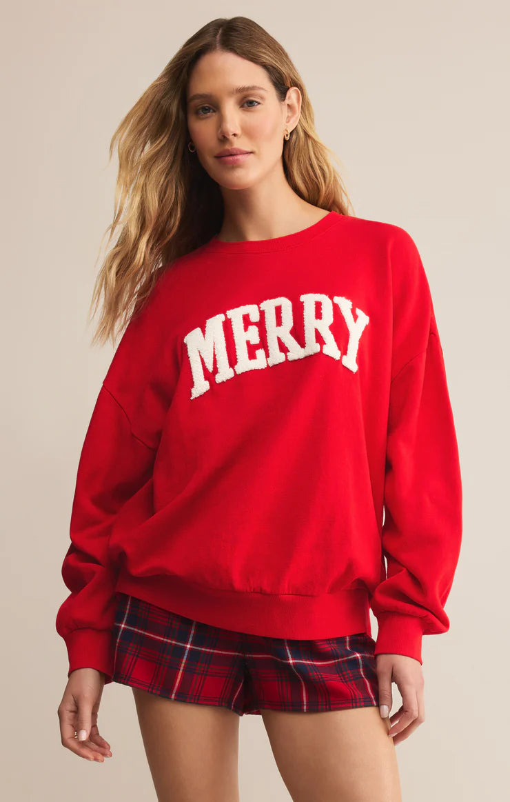 Z Supply Very Merry Festive Red Sunday Sweatshirt