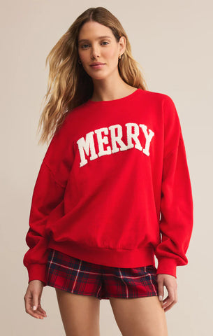 Z Supply Very Merry Festive Red Sunday Sweatshirt