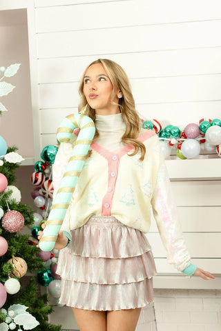 Glitter Trees Cardigan with Sequin Sleeves