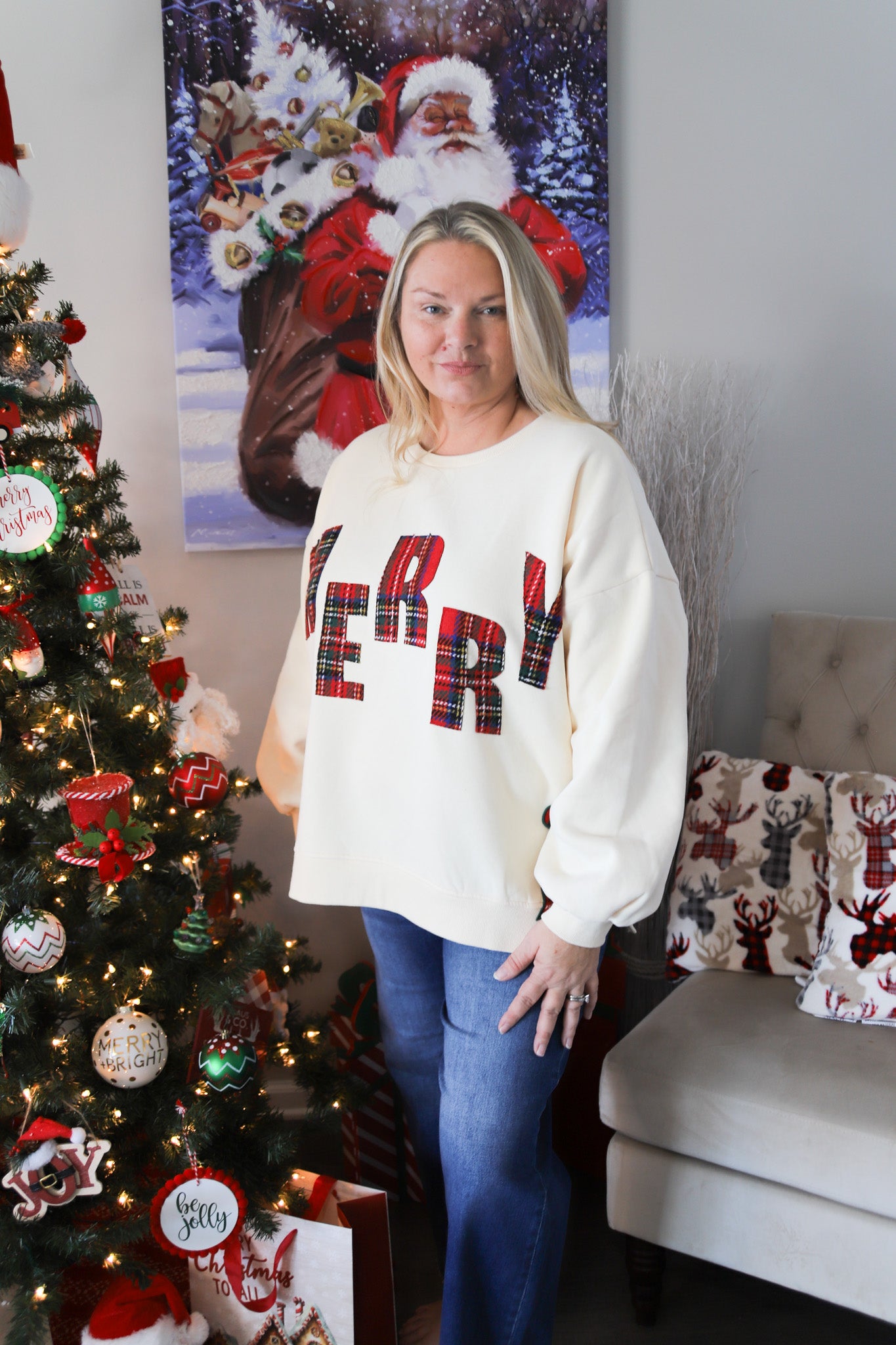 "Merry" Plaid Sweatshirt