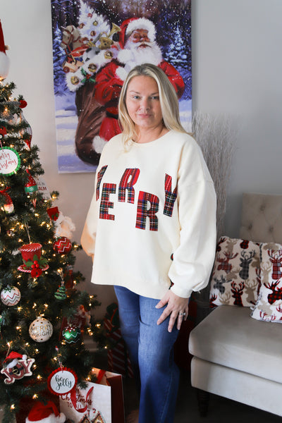 "Merry" Plaid Sweatshirt