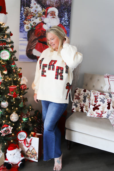 "Merry" Plaid Sweatshirt