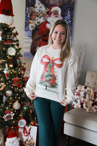 Rhinestone Bow Christmas Tree Sweatshirt