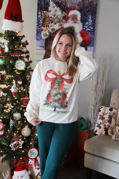 Rhinestone Bow Christmas Tree Sweatshirt