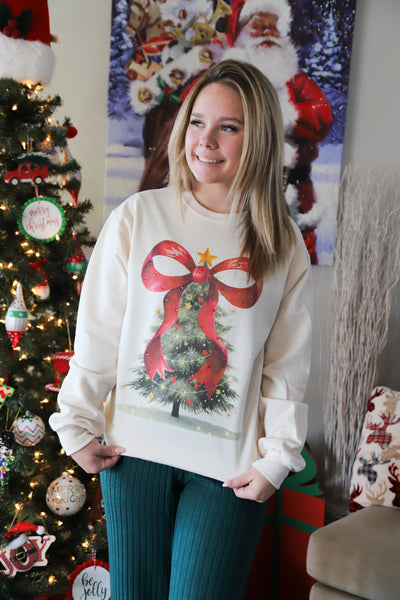 Rhinestone Bow Christmas Tree Sweatshirt