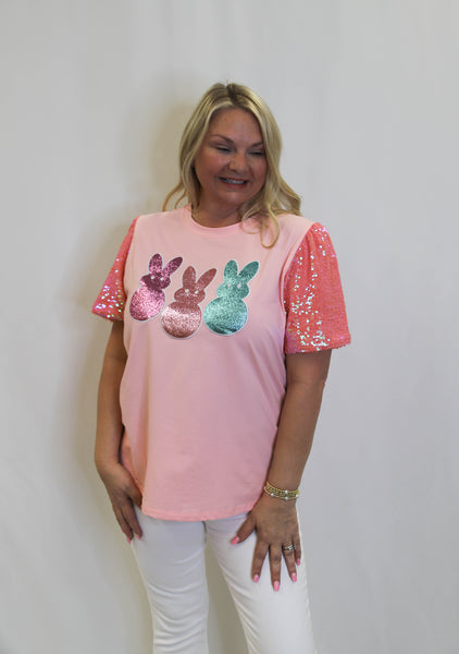 Southern Grace Easter Bunny Sequin Top