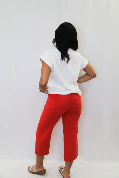 Judy Blue HW Tummy Control Crop Wide in Red