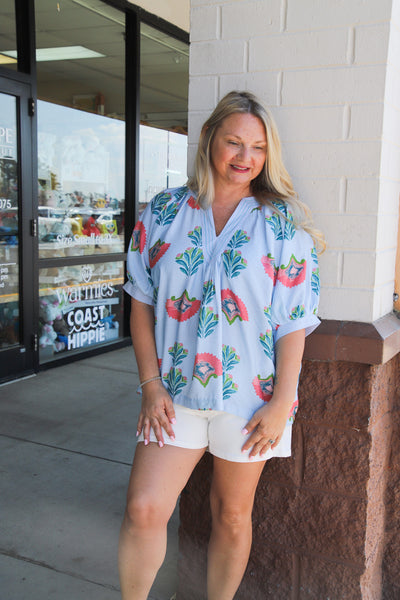 Blue Belle Flower Top