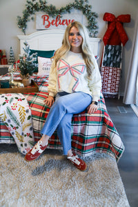 Christmas Multi Color Gingham Bow Sweatshirt