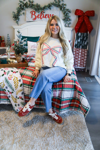 Christmas Multi Color Gingham Bow Sweatshirt