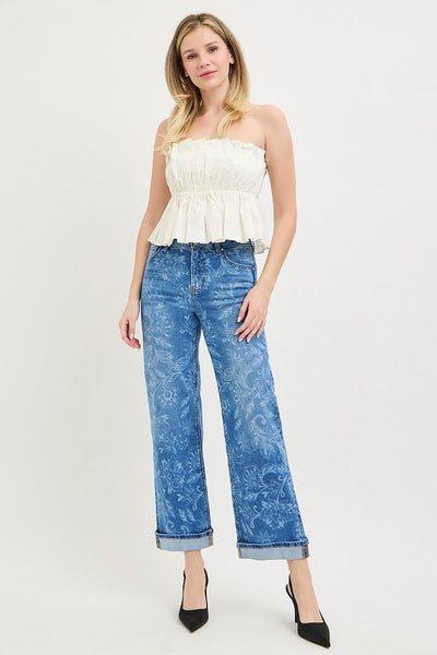 Risen MR Ankle Straight Print Detail Jean