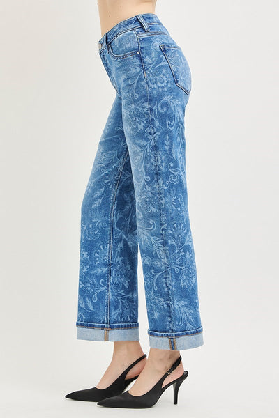 Risen MR Ankle Straight Print Detail Jean