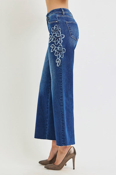 Risen MR Crop Straight Flower Patch Jean