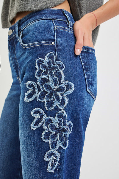 Risen MR Crop Straight Flower Patch Jean