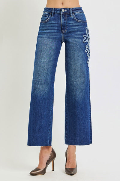 Risen MR Crop Straight Flower Patch Jean
