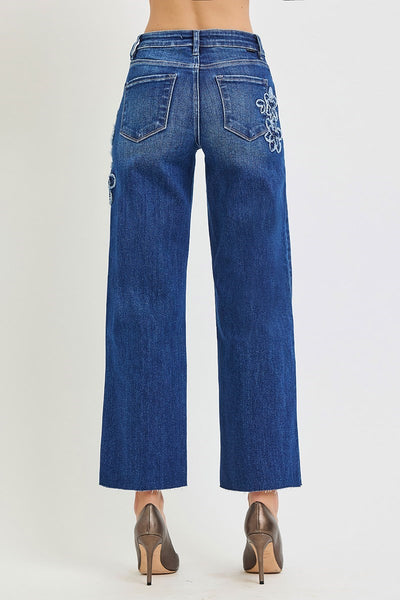 Risen MR Crop Straight Flower Patch Jean