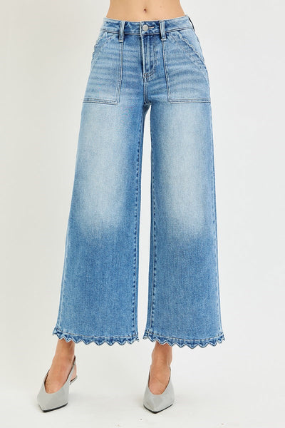 Risen HR Crop Wide Leg With Scallop Jean