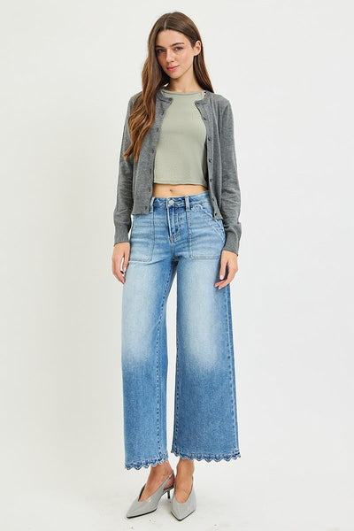 Risen HR Crop Wide Leg With Scallop Jean