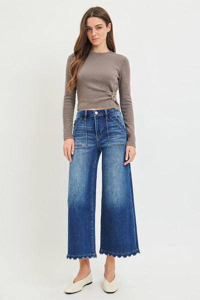 Risen HR Crop Wide Leg With Scallop Jean