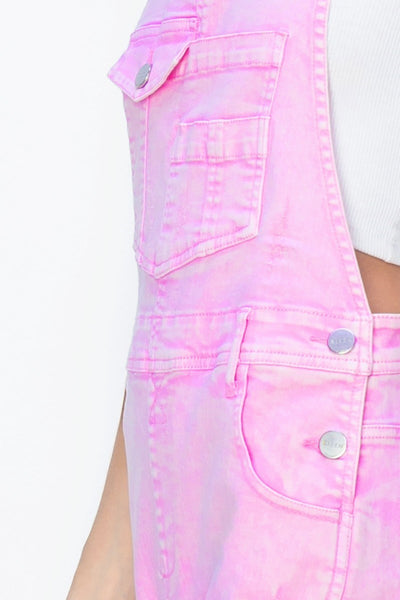 Risen High Rise Distressed Pink Straight Overalls