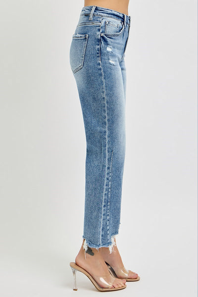 Risen HR Crop Straight Distressed Hem Jean