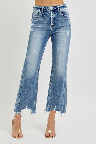 Risen HR Crop Straight Distressed Hem Jean