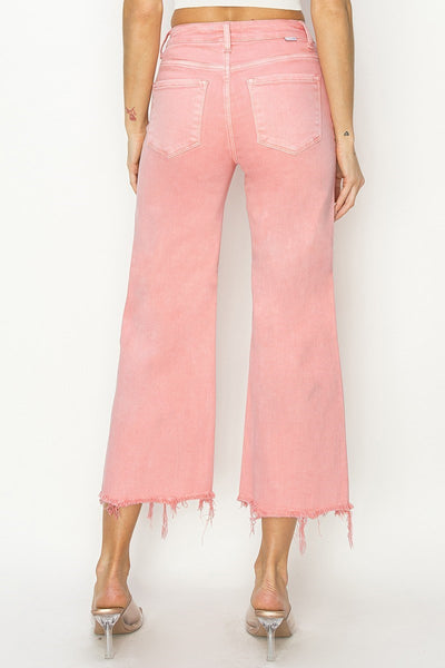 Risen Mid-Rise Crop Wide Leg Jean in Flamingo Pink