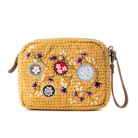 Myra Daisy Pop Woven Pouch in Marigold Yellow