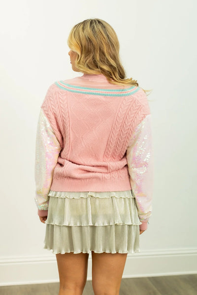 Snowman Cardigan with Sequin Sleeves