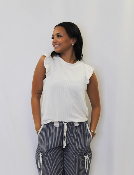 Ribbed Ruffle Sleeve Tank by Simply Southern