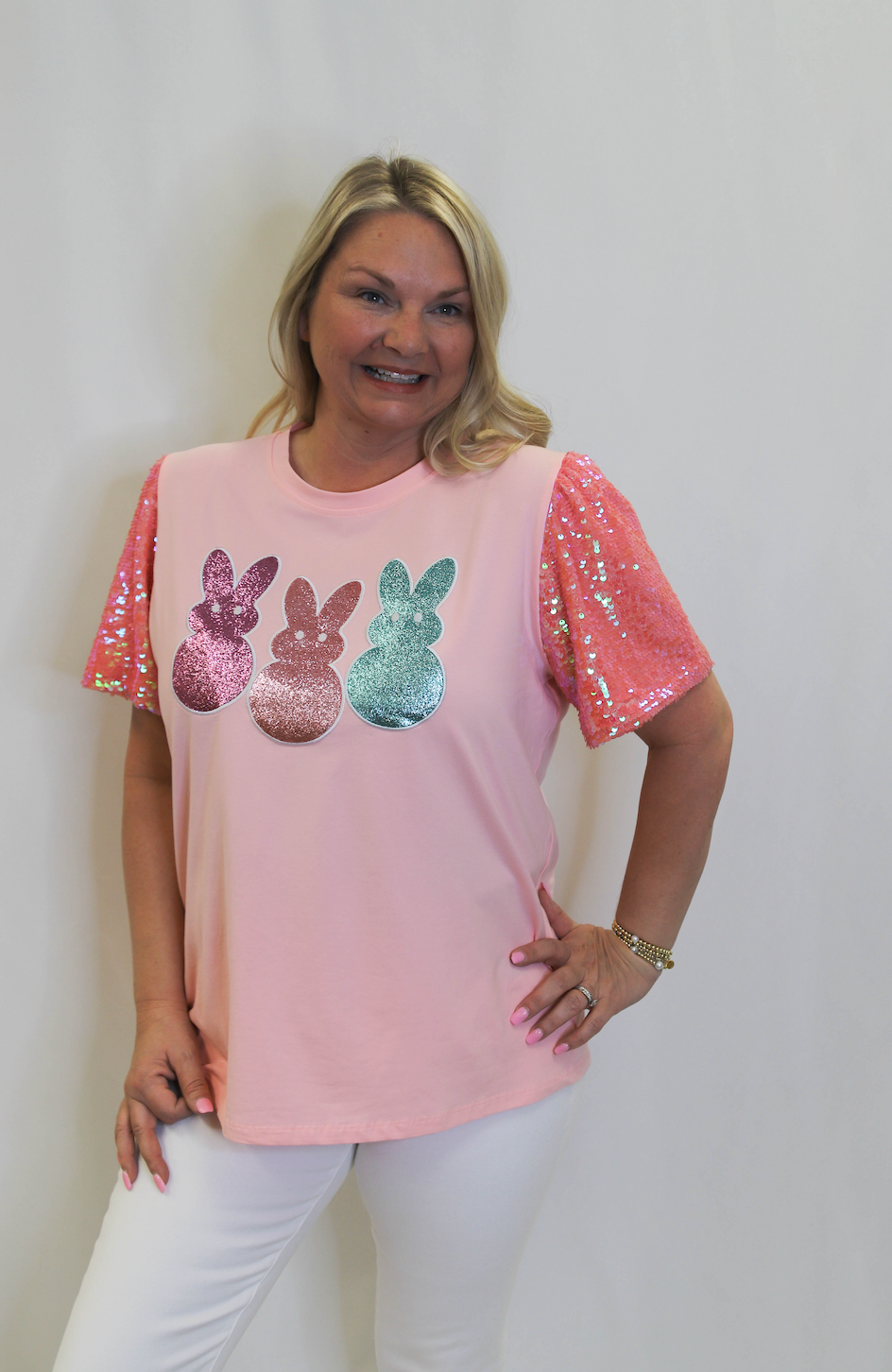 Southern Grace Easter Bunny Sequin Top
