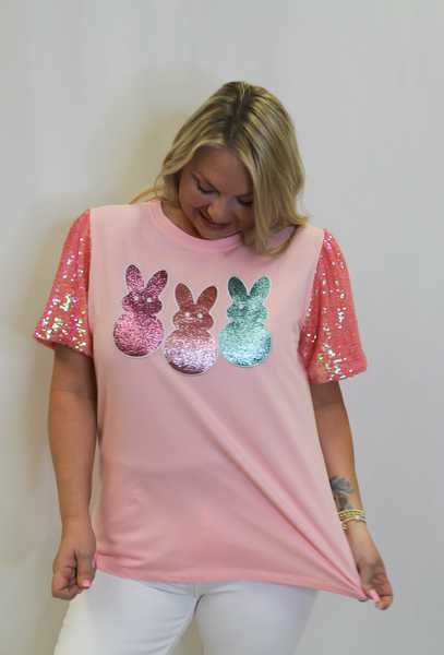 Southern Grace Easter Bunny Sequin Top