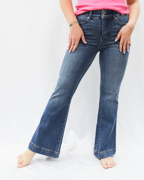 Judy Blue PETITE HW Tummy Control Double Button Flare Jean