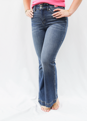 Judy Blue PETITE HW Tummy Control Double Button Flare Jean