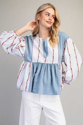 Denim Blossom Top