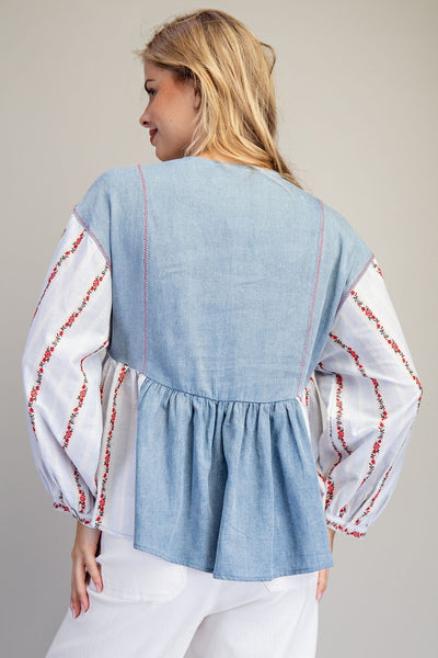 Denim Blossom Top