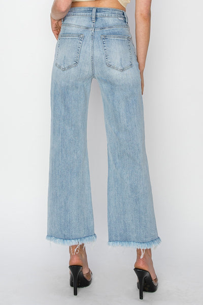 Risen HR Crop Wide Fray Hem Light Denim