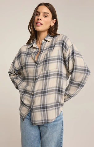 Z Supply River Plaid Button Up Thunder Cloud