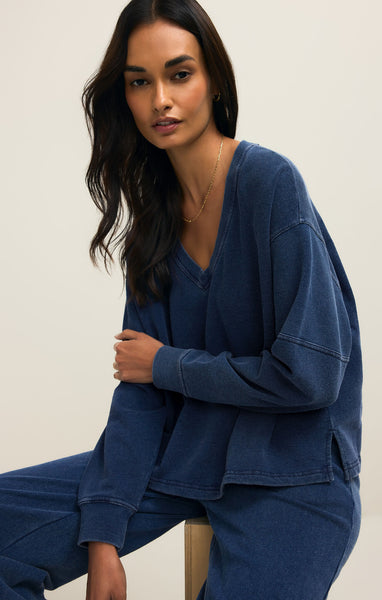 Z Supply Delphine Knit Denim Sweatshirt