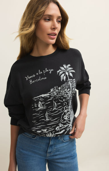 Z Supply La Playa Boyfriend Sweatshirt In Black Sand