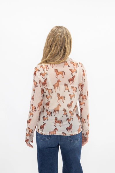 Mock Neck Mesh Horse Top